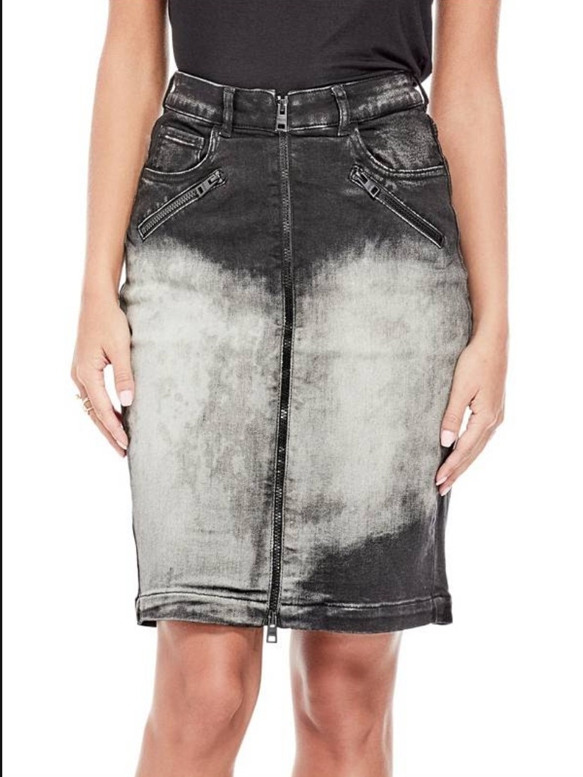 Washed Black Super Stretch Zip-Front Pencil Skirt